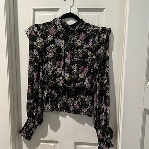 Astr Floral Print Blouse - Black and Purple